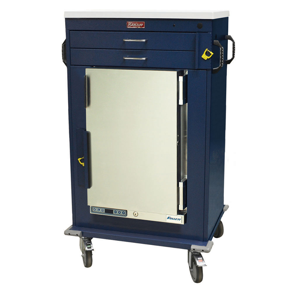 Harloff MH Treatment Cart with 1.8 Cubic Feet Medical Grade Refrigerator, Two Drawers, Breakaway Lock, MH4200B