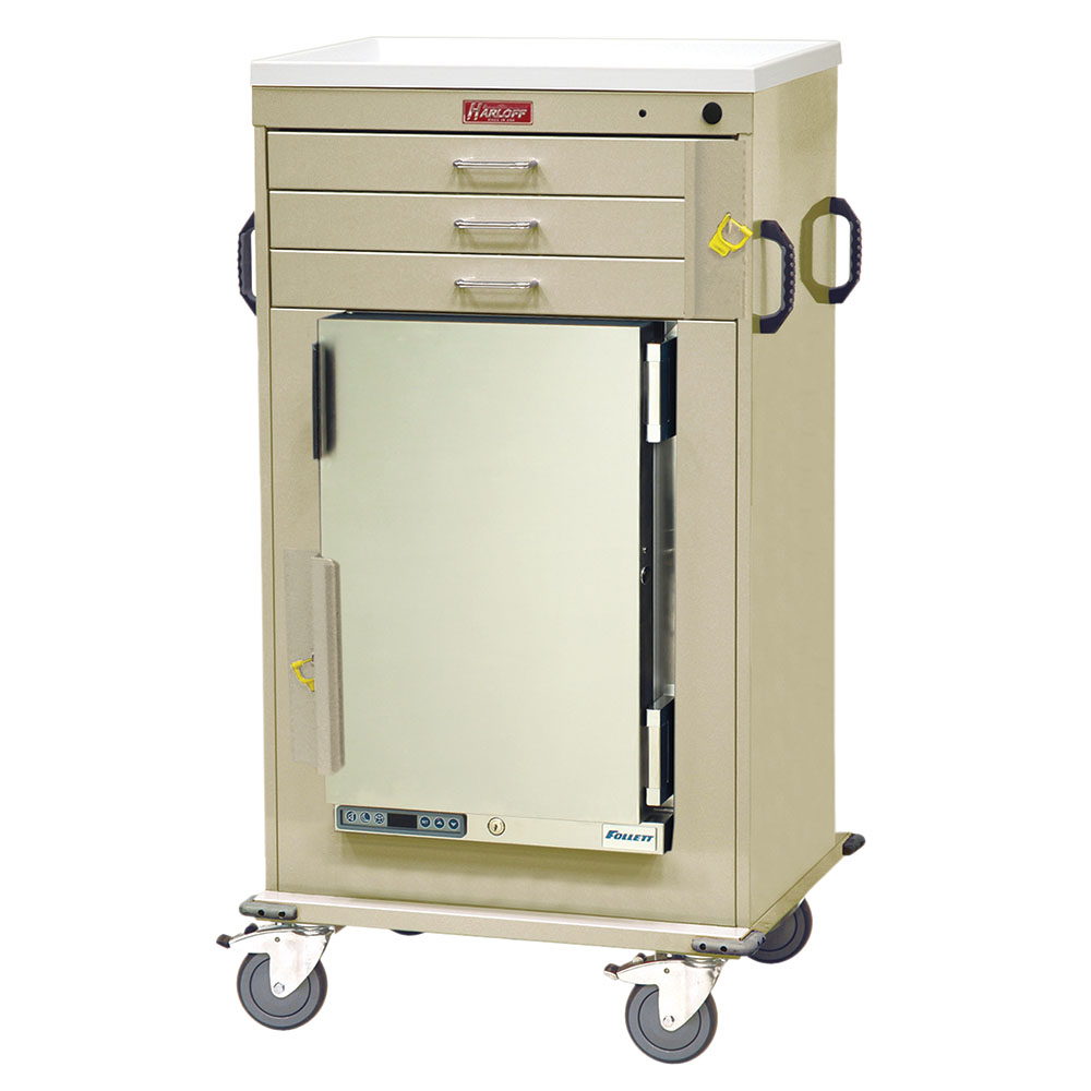 Harloff MH Cart with 1.8 Cubic Feet Medical Grade Refrigerator, Three Drawers, Breakaway Lock, MH4300B