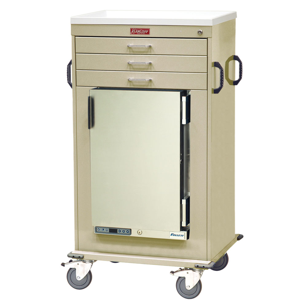 Harloff MH Cart with 1.8 Cubic Feet Medical Grade Refrigerator, Three Drawers, Key Lock, MH4300K