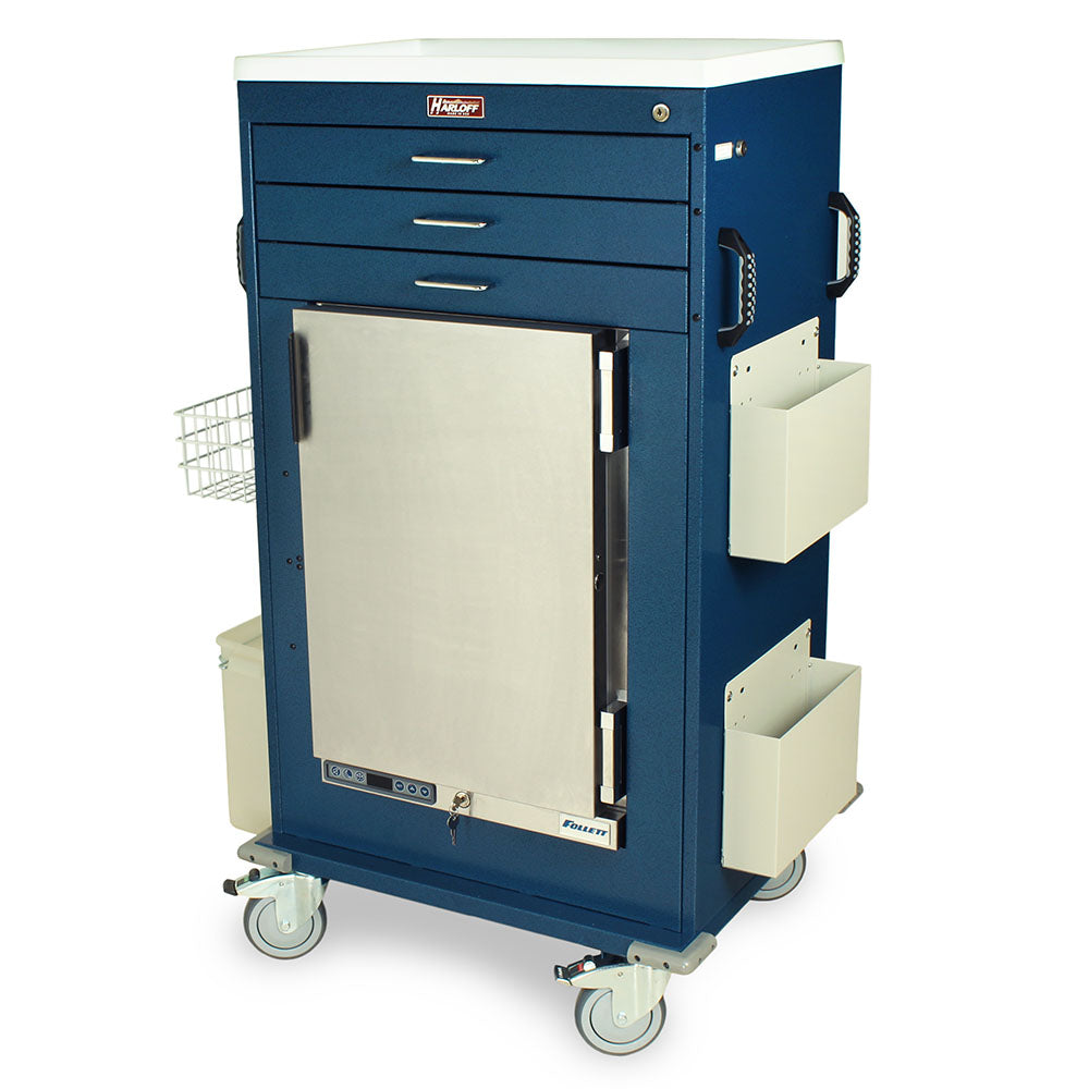 Harloff Malignant Hyperthermia Cart with 1.8 Cubic Feet Medical Grade Refrigerator, Three Drawers, Key Lock, MH5300K