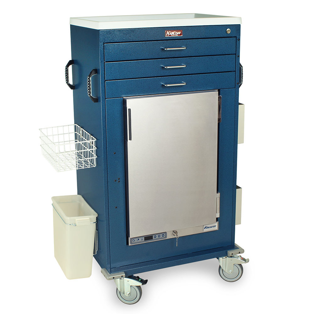 Harloff Malignant Hyperthermia Cart with 1.8 Cubic Feet Medical Grade Refrigerator, Three Drawers, Key Lock, MH5300K