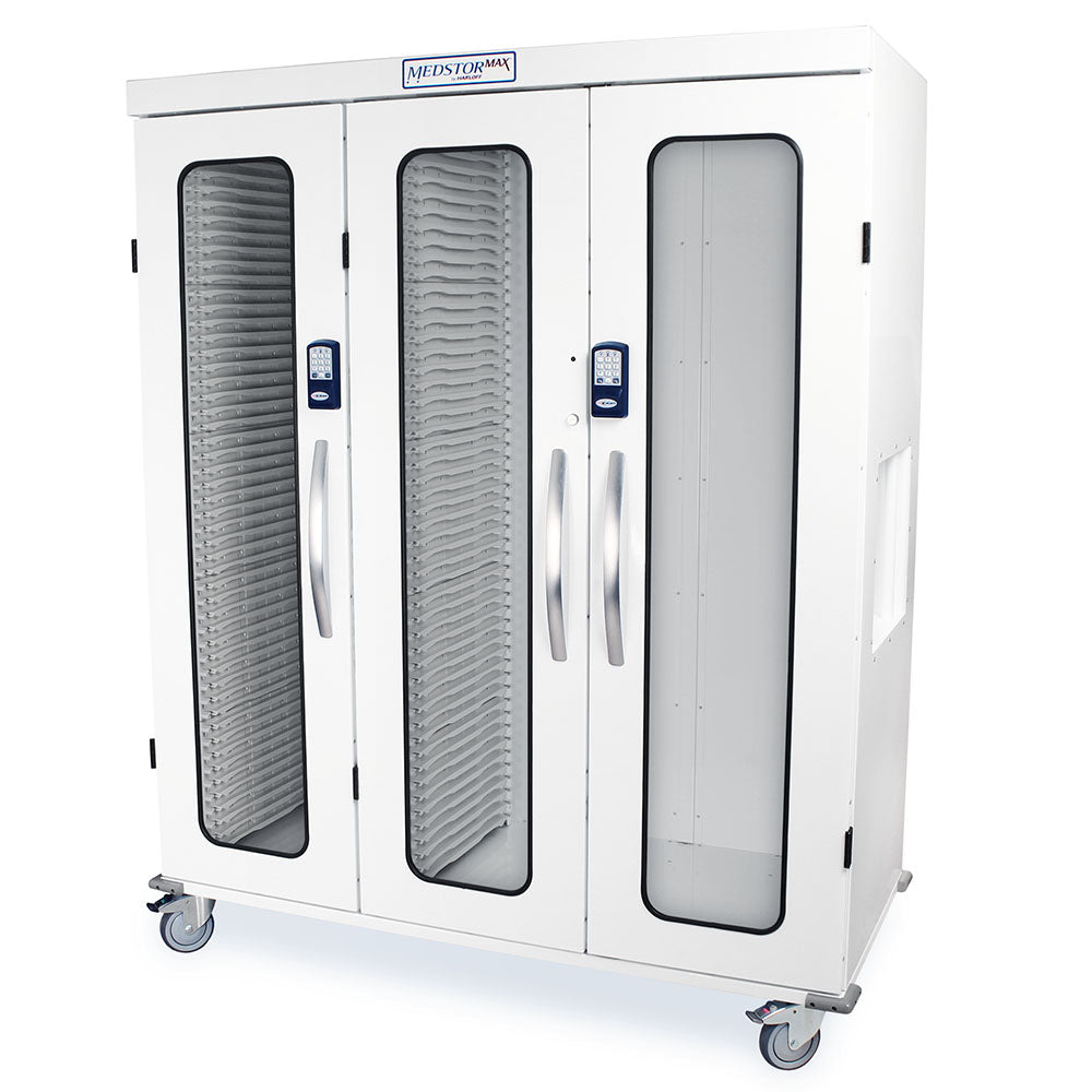 Harloff Triple Column Storage Cabinet with Double Wide Open Right Column, Glass Doors, Electronic Keypad Lock, MSPM83-L0GEK