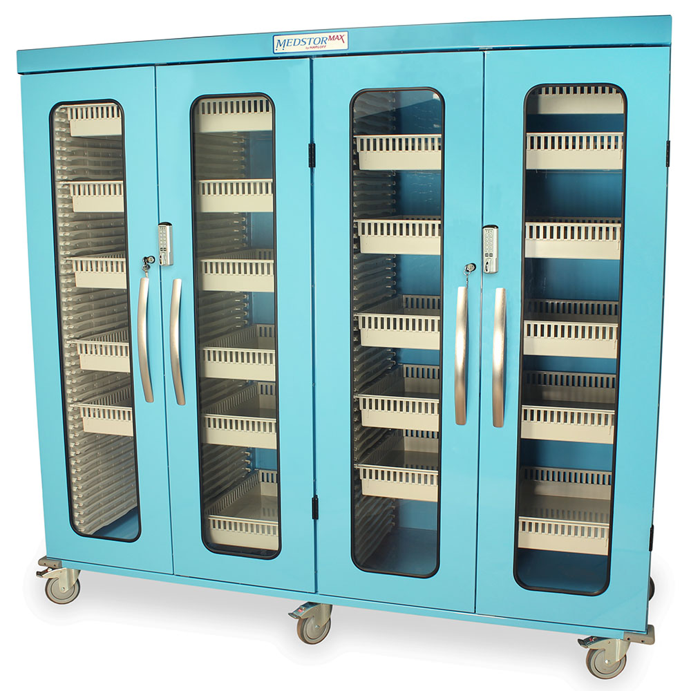 Harloff Quad Column Mobile Medical Storage Cabinet, Glass Doors, E-Lock, MSPM84-00GE
