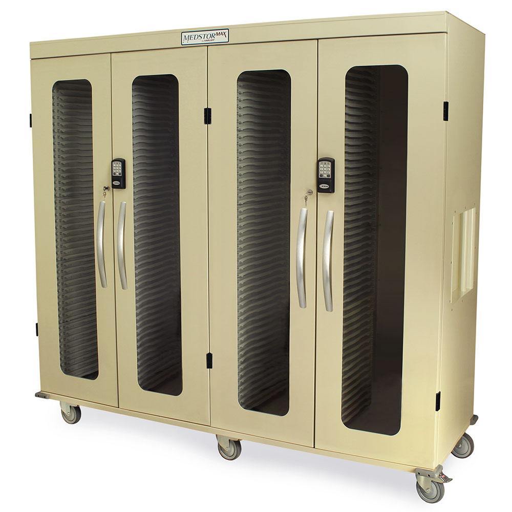 Harloff Quad Column Medical Storage Cabinet, Glass Doors, Electronic Keypad Lock, MSPM84-00GEK