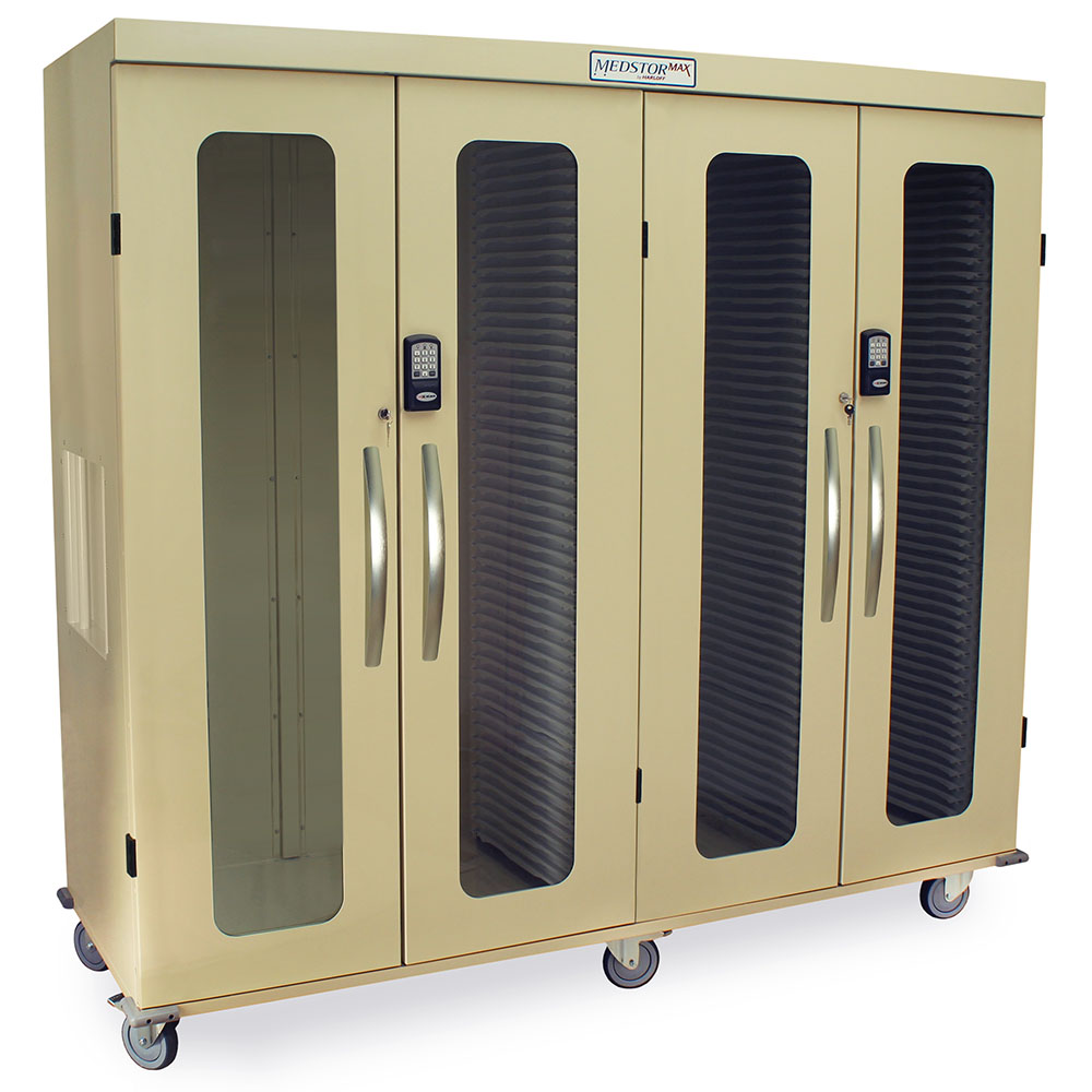 Harloff Quad Column Storage Cabinet with Double Wide Open Left Column, Glass Doors, Electronic Keypad Lock, MSPM84-R0GEK