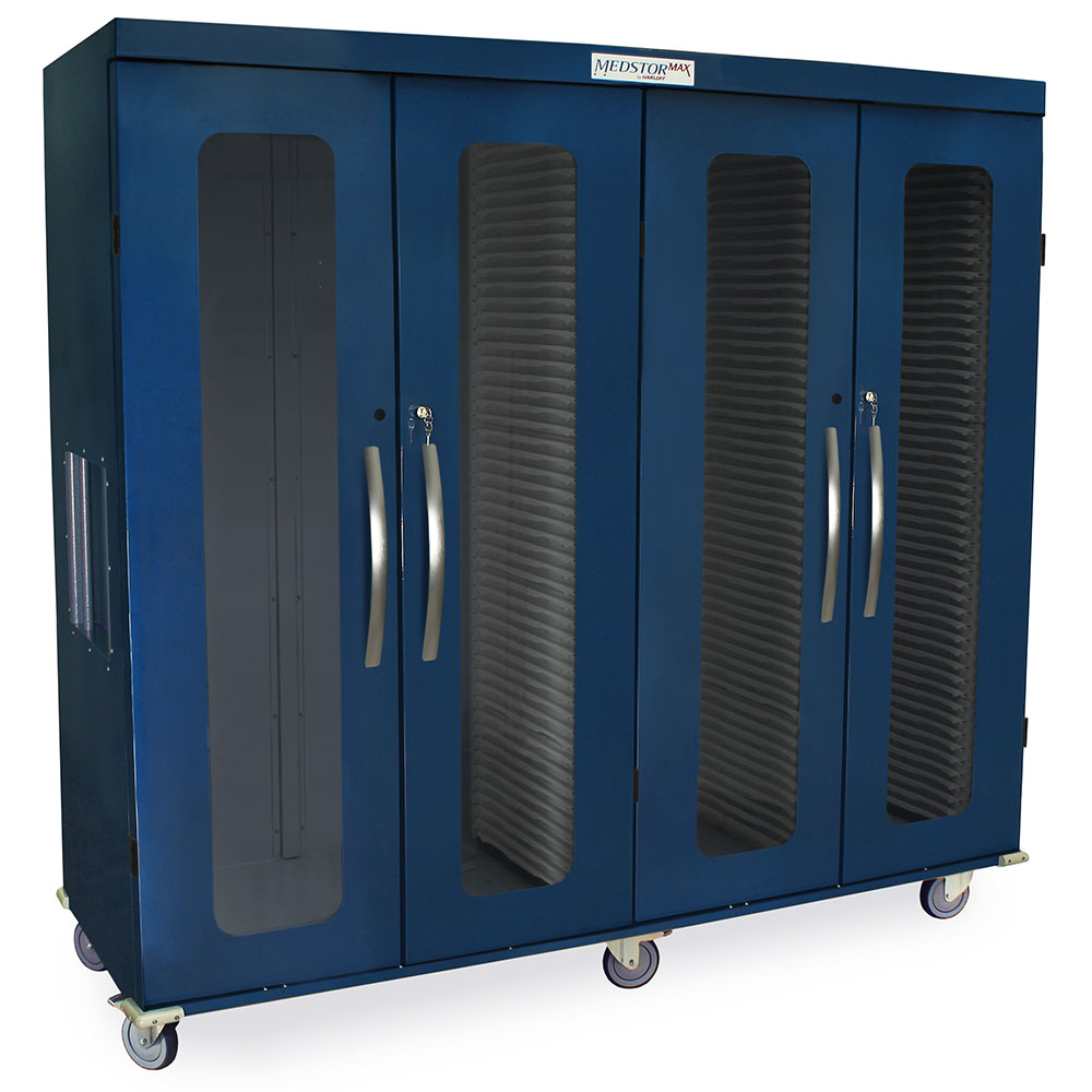 Harloff Quad Column Storage Cabinet with Double Wide Open Left Column, Glass Doors, Key Lock, MSPM84-R0GK