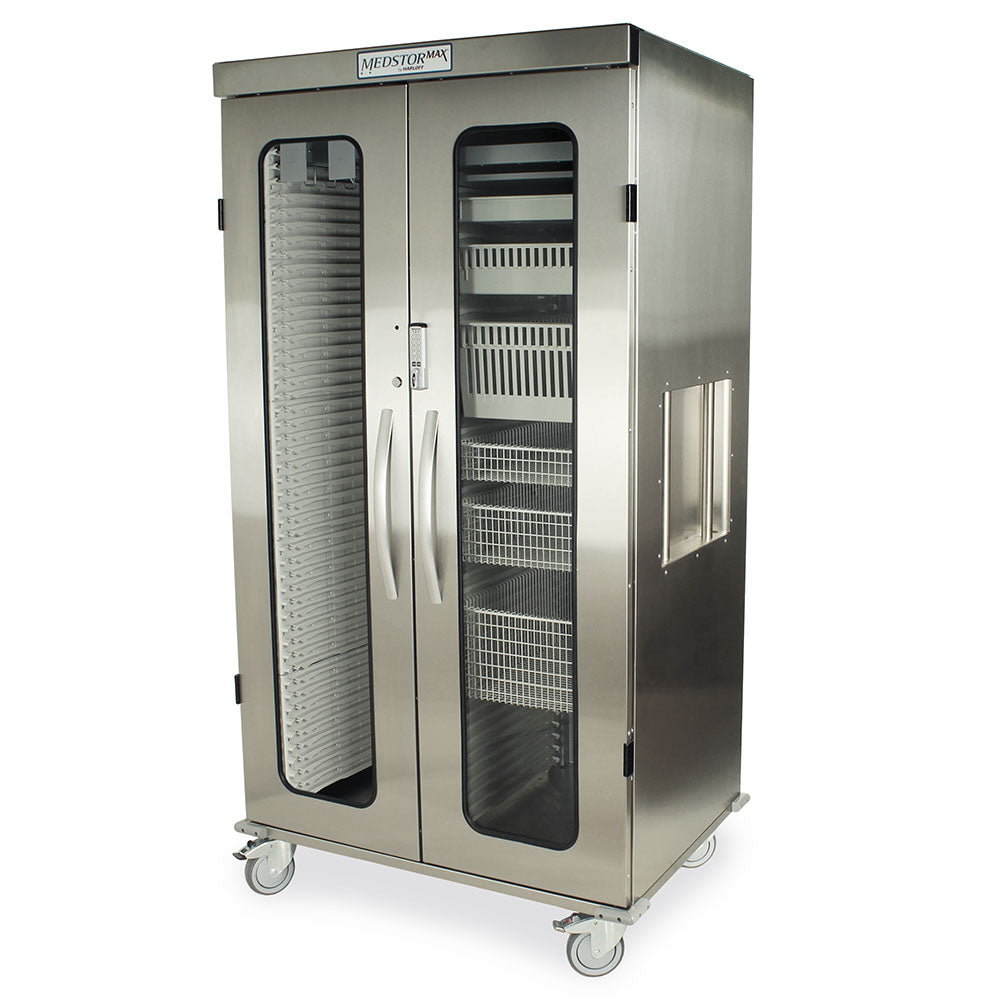 Harloff Double Column Medical Storage Cabinet, Stainless, Glass Doors, E-Lock, MSSM82-00GE