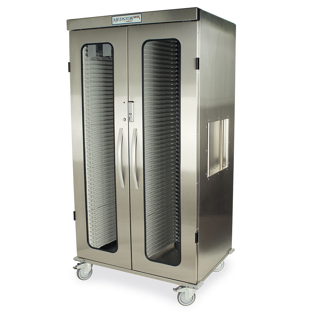 Harloff Double Column Medical Storage Cabinet, Stainless, Glass Doors, E-Lock, MSSM82-00GE