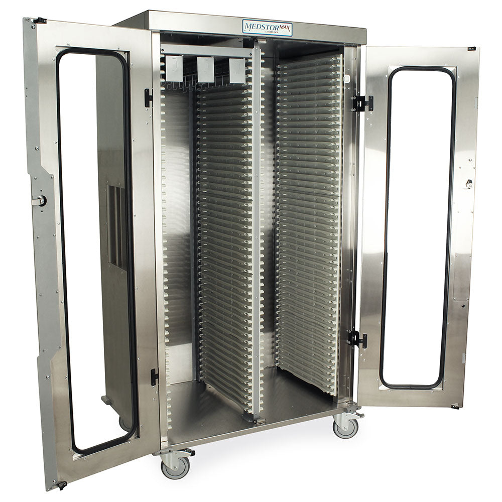Harloff Double Column Medical Storage Cabinet, Stainless, Glass Doors, E-Lock, MSSM82-00GE