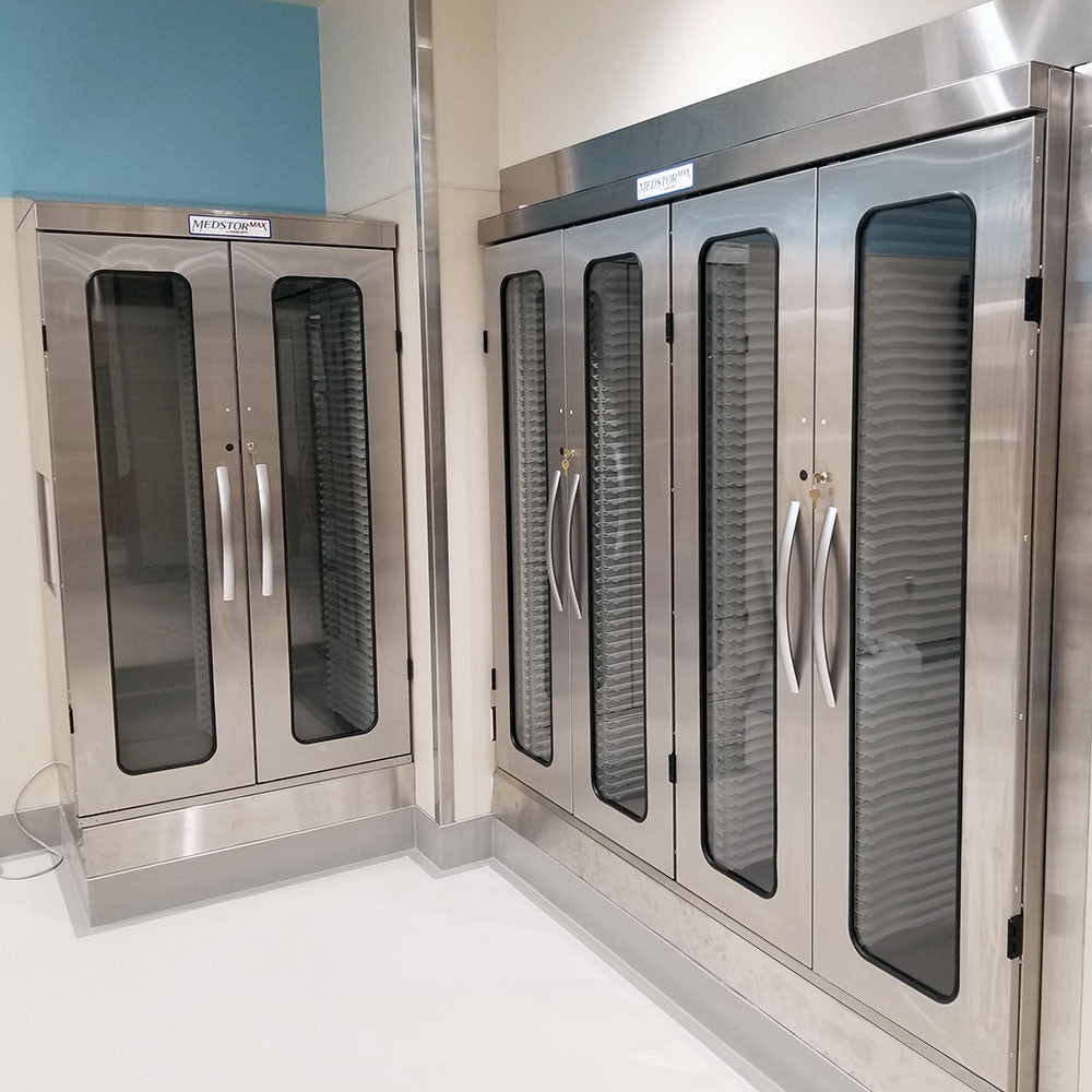 Harloff Double Column Medical Storage Cabinet, Stainless, Glass Doors, Key Lock, MSSM82-00GK