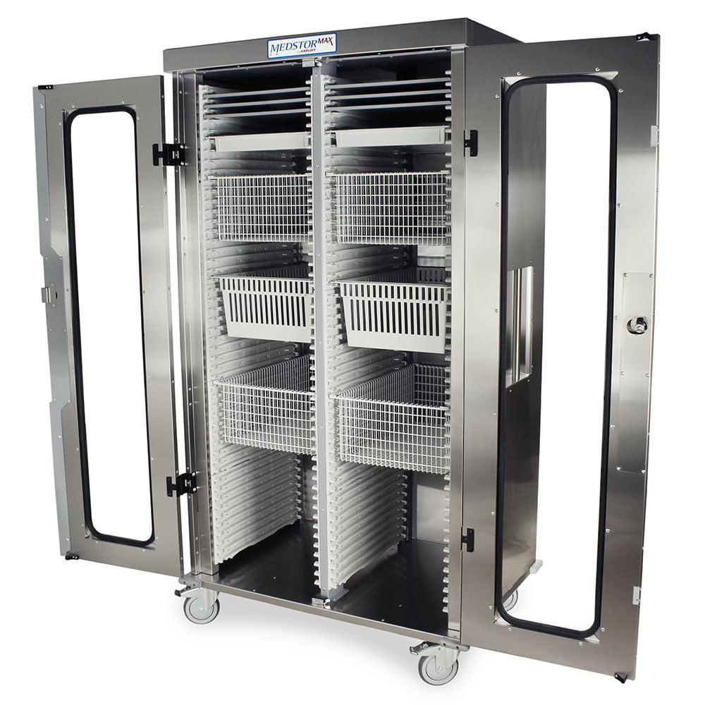 Harloff Double Column Medical Storage Cabinet, Stainless, Glass Doors, Key Lock, MSSM82-00GK