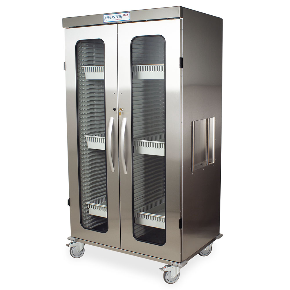 Harloff Double Column Medical Storage Cabinet, Stainless, Glass Doors, Key Lock, MSSM82-00GK