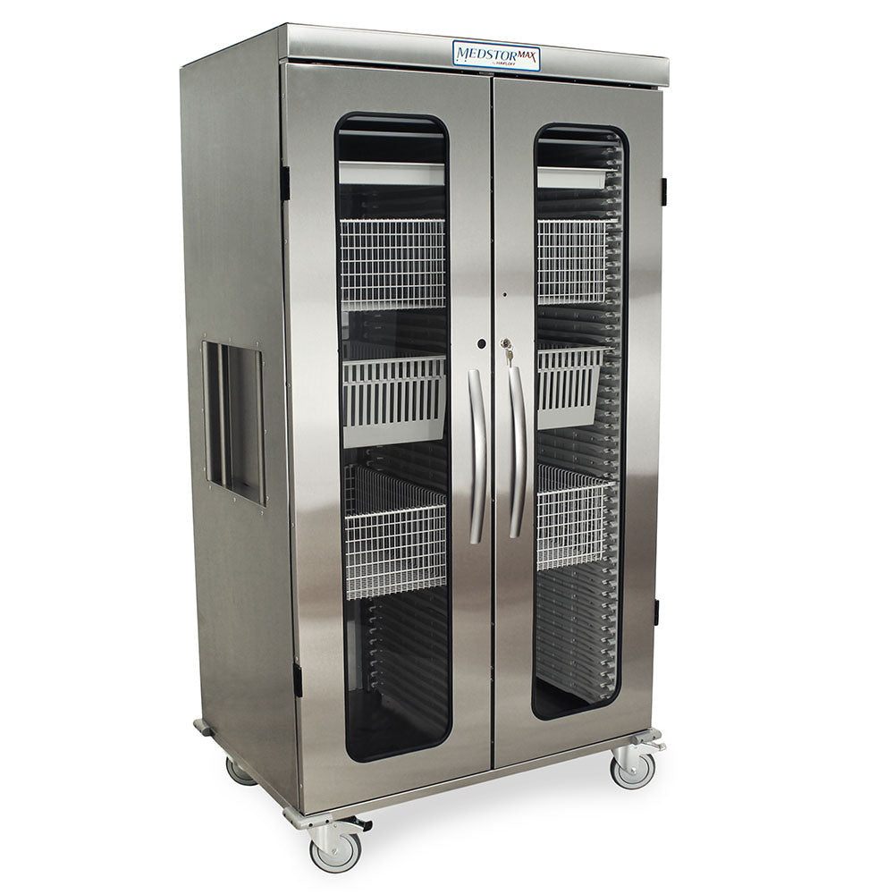 Harloff Double Column Medical Storage Cabinet, Stainless, Glass Doors, Key Lock, MSSM82-00GK