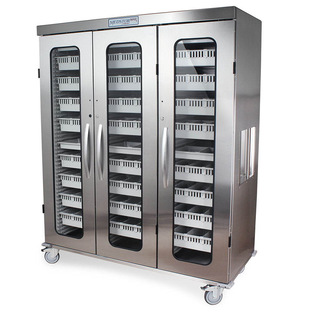 Harloff Triple Column Medical Storage Cabinet, Stainless, Glass Doors, Key Lock, MSSM83-00GK