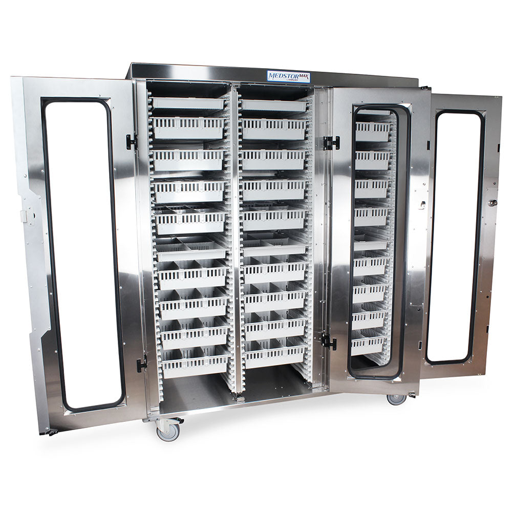 Harloff Triple Column Medical Storage Cabinet, Stainless, Glass Doors, Key Lock, MSSM83-00GK