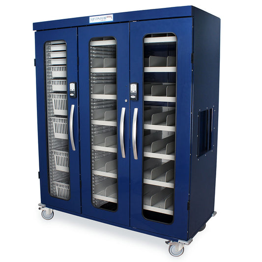 Harloff Triple Column Storage Cabinet with Double Wide Open Right Column, Glass Doors, Electronic Keypad Lock, MSPM83-L0GEK