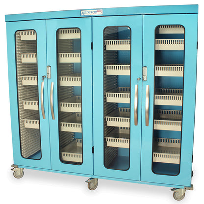 Harloff Quad Column Mobile Medical Storage Cabinet, Glass Doors, E-Lock, MSPM84-00GE
