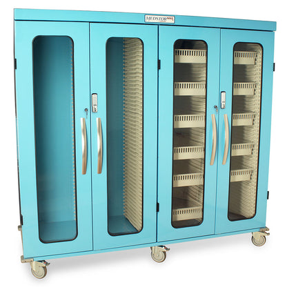 Harloff Quad Column Mobile Medical Storage Cabinet, Glass Doors, E-Lock, MSPM84-00GE