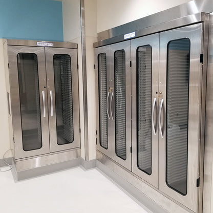 Harloff Double Column Medical Storage Cabinet, Stainless, Glass Doors, Key Lock, MSSM82-00GK